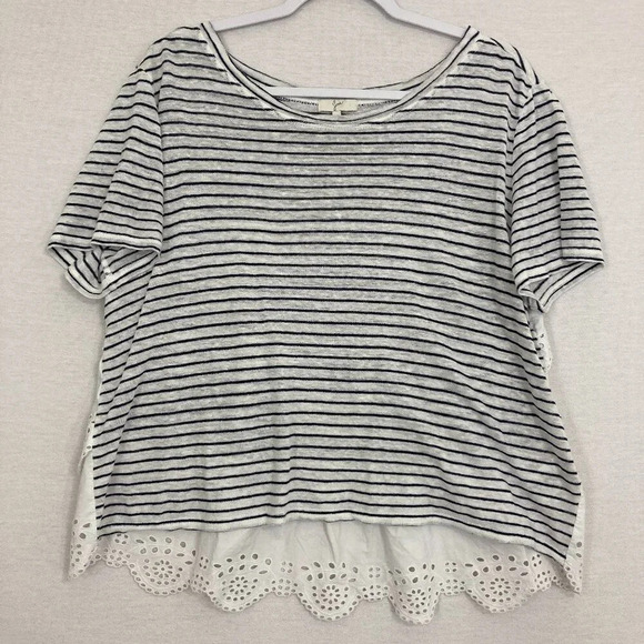 Joie Mikiyo Eyelet Striped Lace Scallop Tiered Back Linen Boho Top Medium - Picture 4 of 11